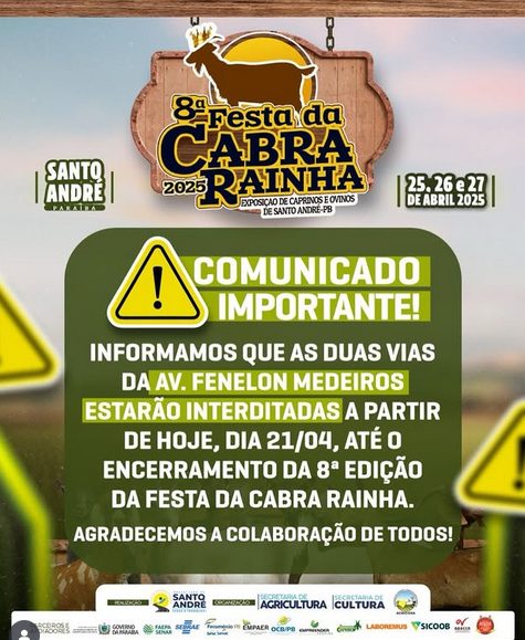 Atenção: Avenida Fenelon Medeiros será interditada durante a 8ª Festa da Cabra Rainha