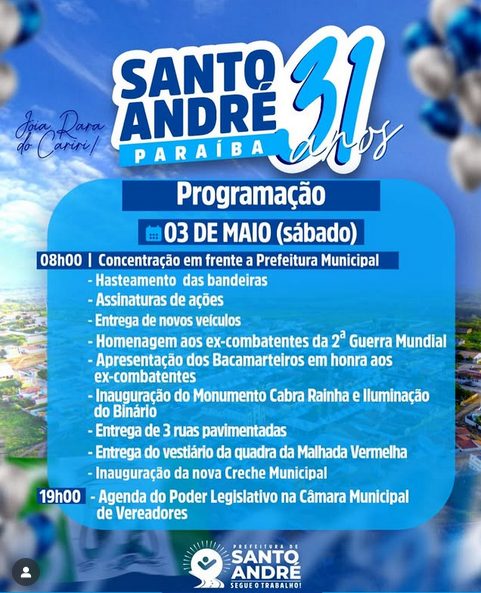 Programação complementar dos 31 anos de emancipação política de Santo André acontece neste sábado (03)