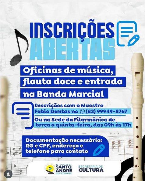 Prefeitura de Santo André abre inscrições para oficinas de música, flauta doce e entrada na Banda Marcial