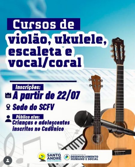 Cursos de Violão, Ukulele, Escaleta e Vocal/Coral