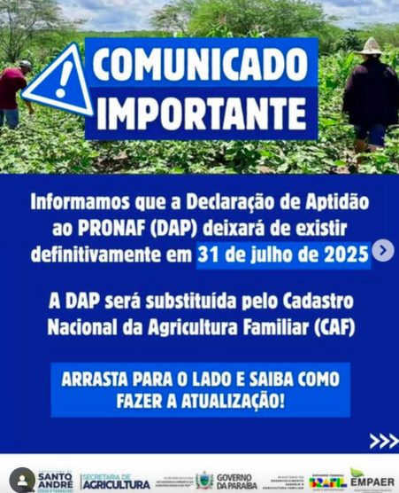 DAP deixa de existir em julho e será substituída pelo Cadastro Nacional da Agricultura Familiar (CAF)