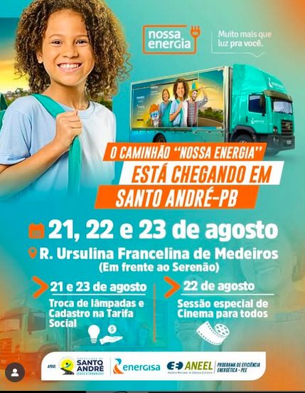 Santo André recebe caminhão da Energisa com serviços e sessão de cinema nos dias 21 a 23 de agosto