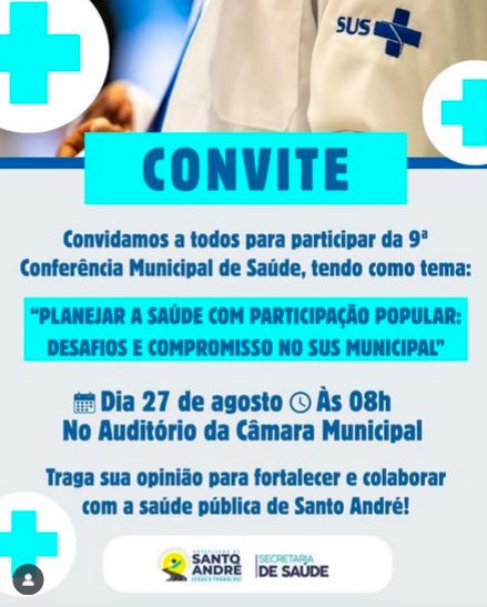 9ª Conferência Municipal de Saúde será realizada nesta quarta-feira (27) em Santo André