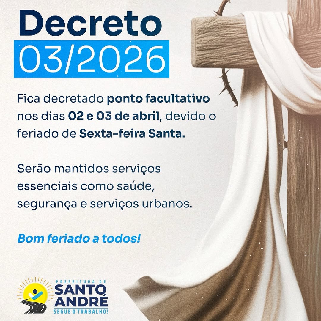 Prefeitura decreta ponto facultativo para 2 e 3 de abril