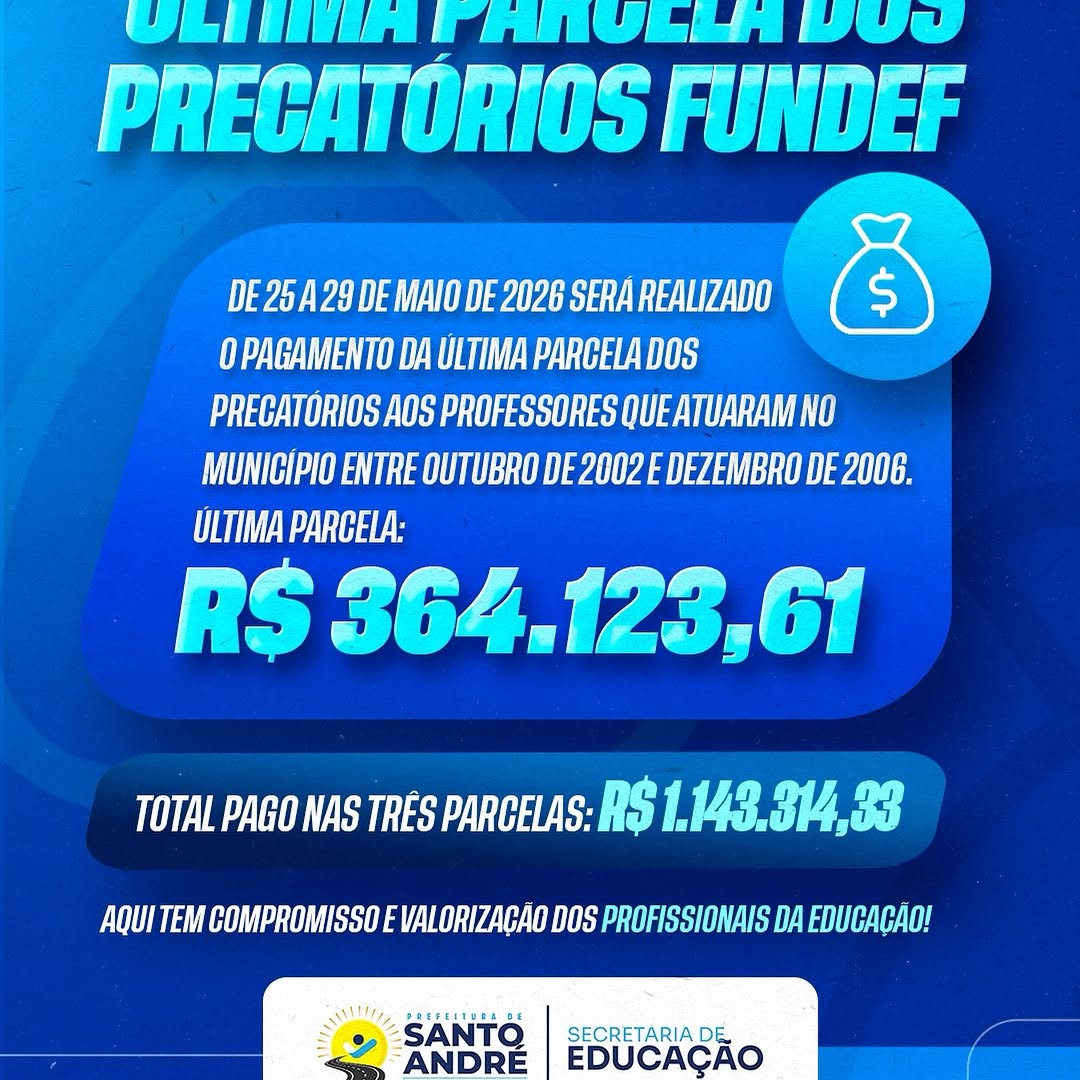 Santo André conclui pagamento de precatórios do FUNDEF a professores